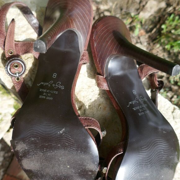Sergio Zelcer Shoes Spanish Leather High Heeled Strappy Studded Brown Sandals 8 - Picture 11 of 11